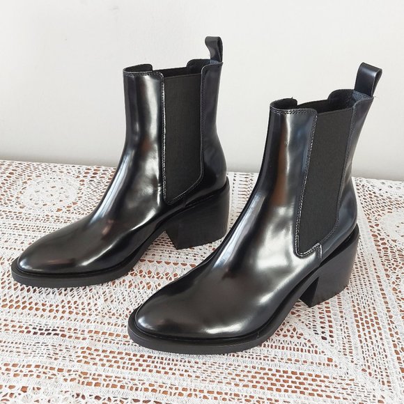 Wishbone Collection Boots 7.5M Patent Leather Black Chunky Platform Heel Pull-on - Picture 14 of 16